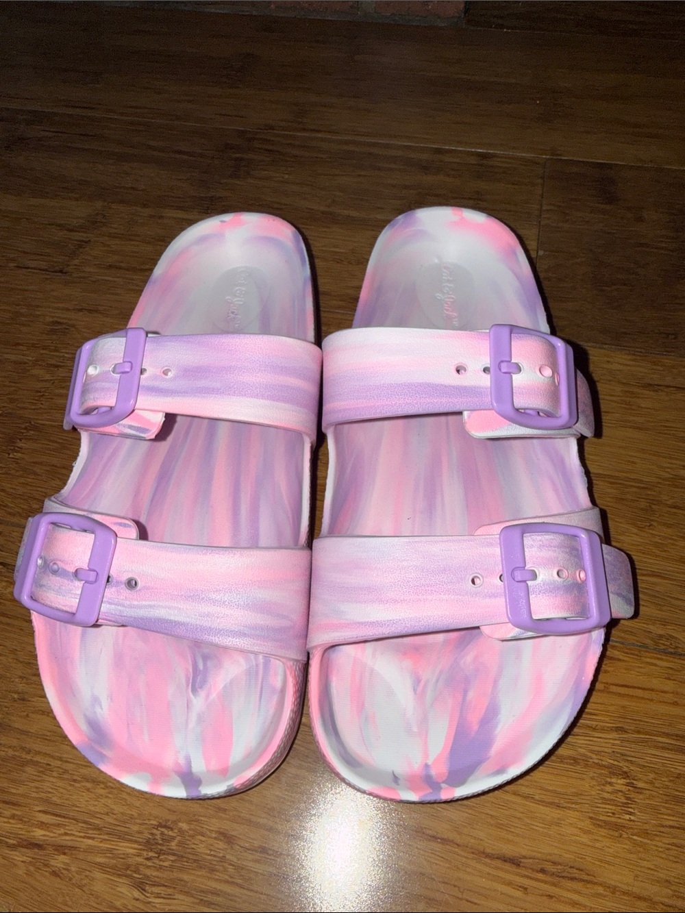 Kids Pink & Purple Tie-Dye Slide Sandals with Adjustable Buckles